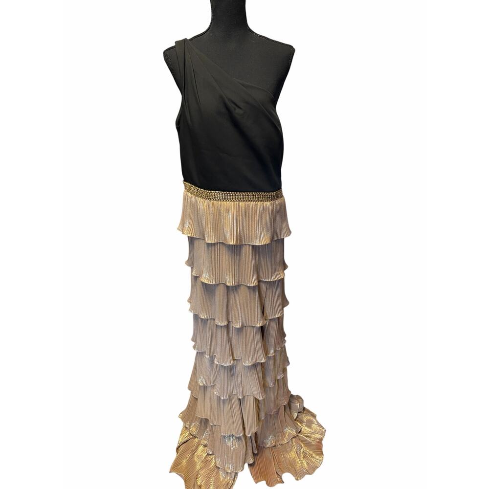 IENA for Mac Duggal One Shoulder Tiered Metallic Gown Size 14 - Picture 4 of 9